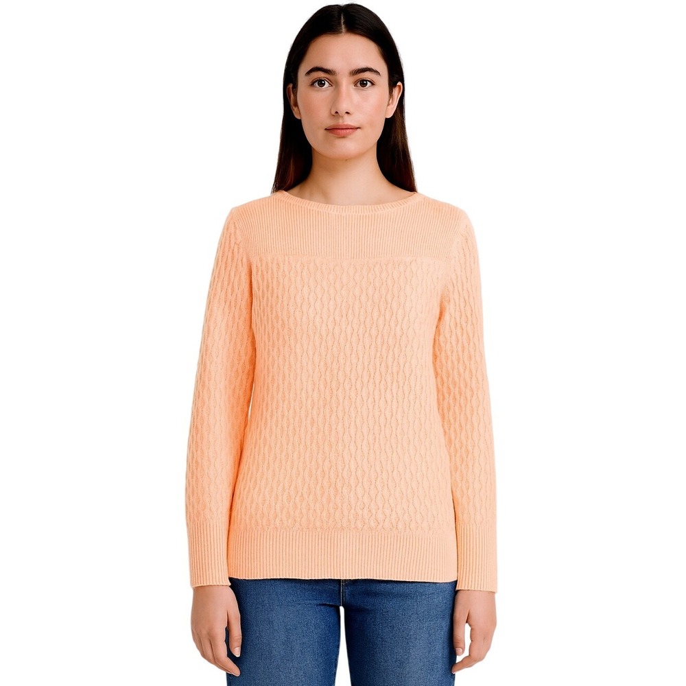 LOFT Women's Peach‎ Cable Knit Long Sleeve Crew Neck Pullover Sweater